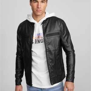 NEW G BY GUESS Hayward Faux-Leather Jacket SZ S